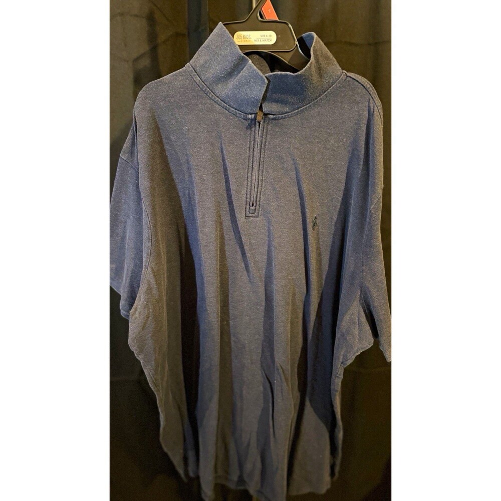 Polo Ralph Lauren Men's XXL Blue Solid Mesh Polo Shirt Short Sleeve 1/4 Zip